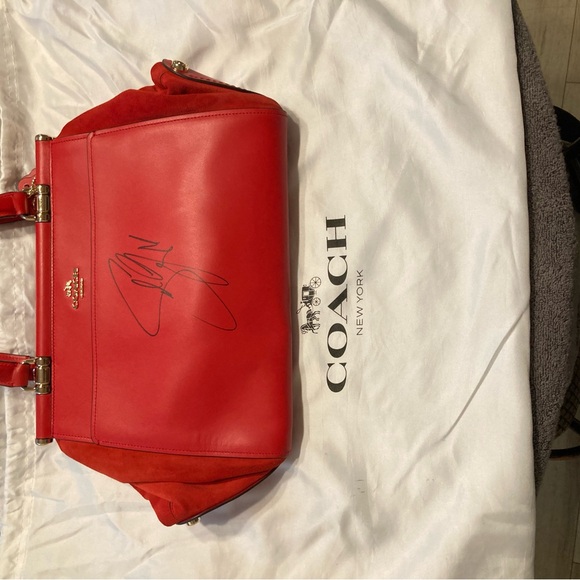 Coach Handbags - Coach Red Leather Tote with Gold Accents